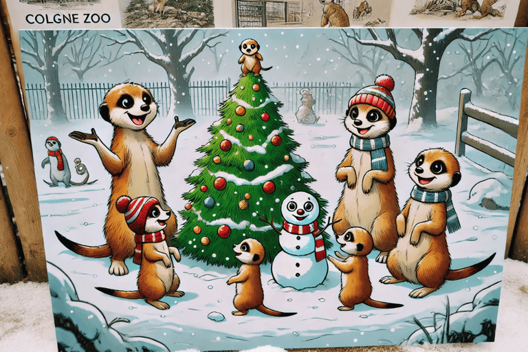 Die Erdmännchen-Familie feiert Weihnachten im Schnee
