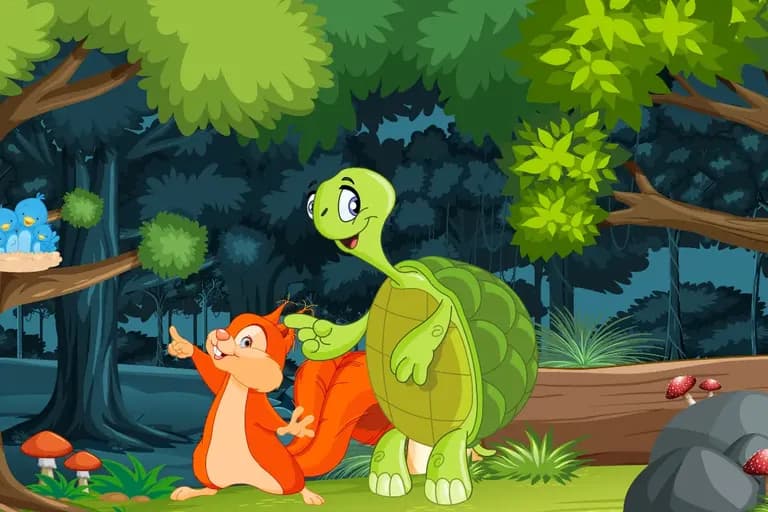 Ein Eichhörnchen & eine Schildkröte gehen spazieren