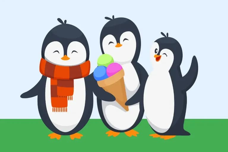 Drei Pinguine gehen auf eine Reise