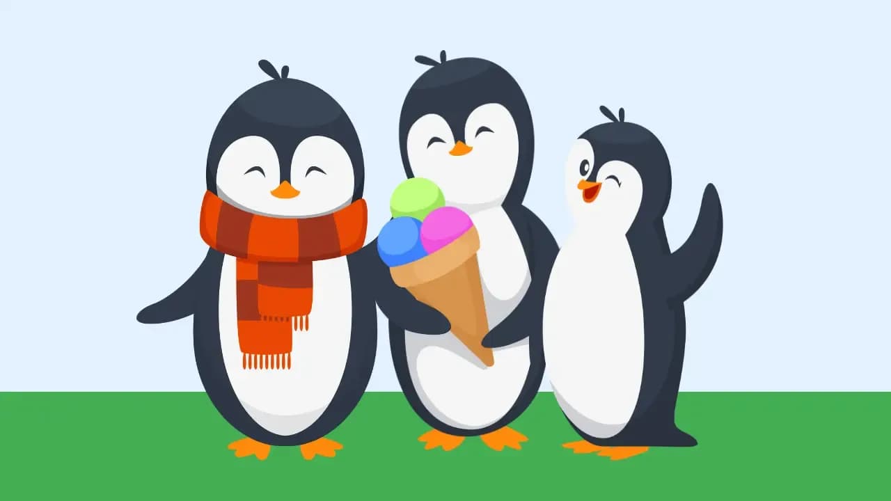 Drei Pinguine gehen auf eine Reise