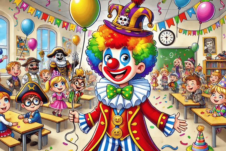 Berni, der fröhliche Clown – Karnevalsparty in der Schule
