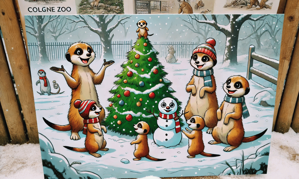 Die Erdmännchen-Familie feiert Weihnachten im Schnee