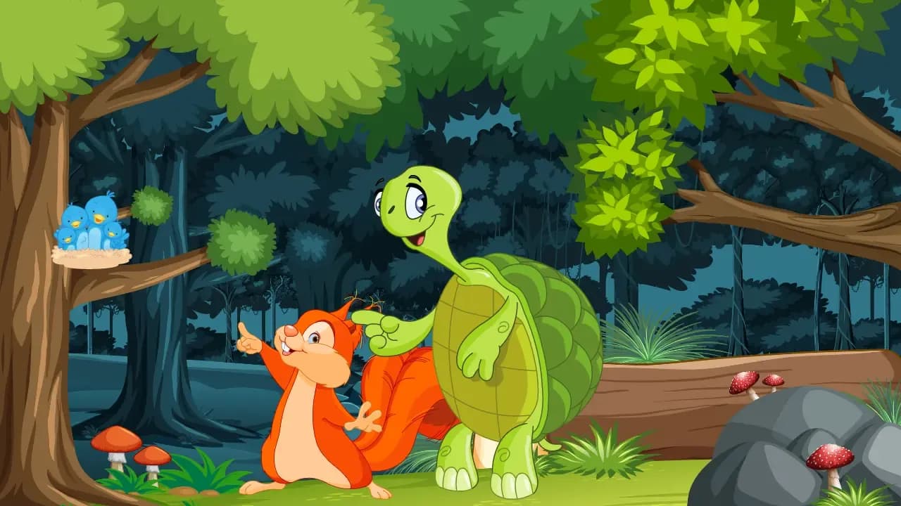 Ein Eichhörnchen & eine Schildkröte gehen spazieren